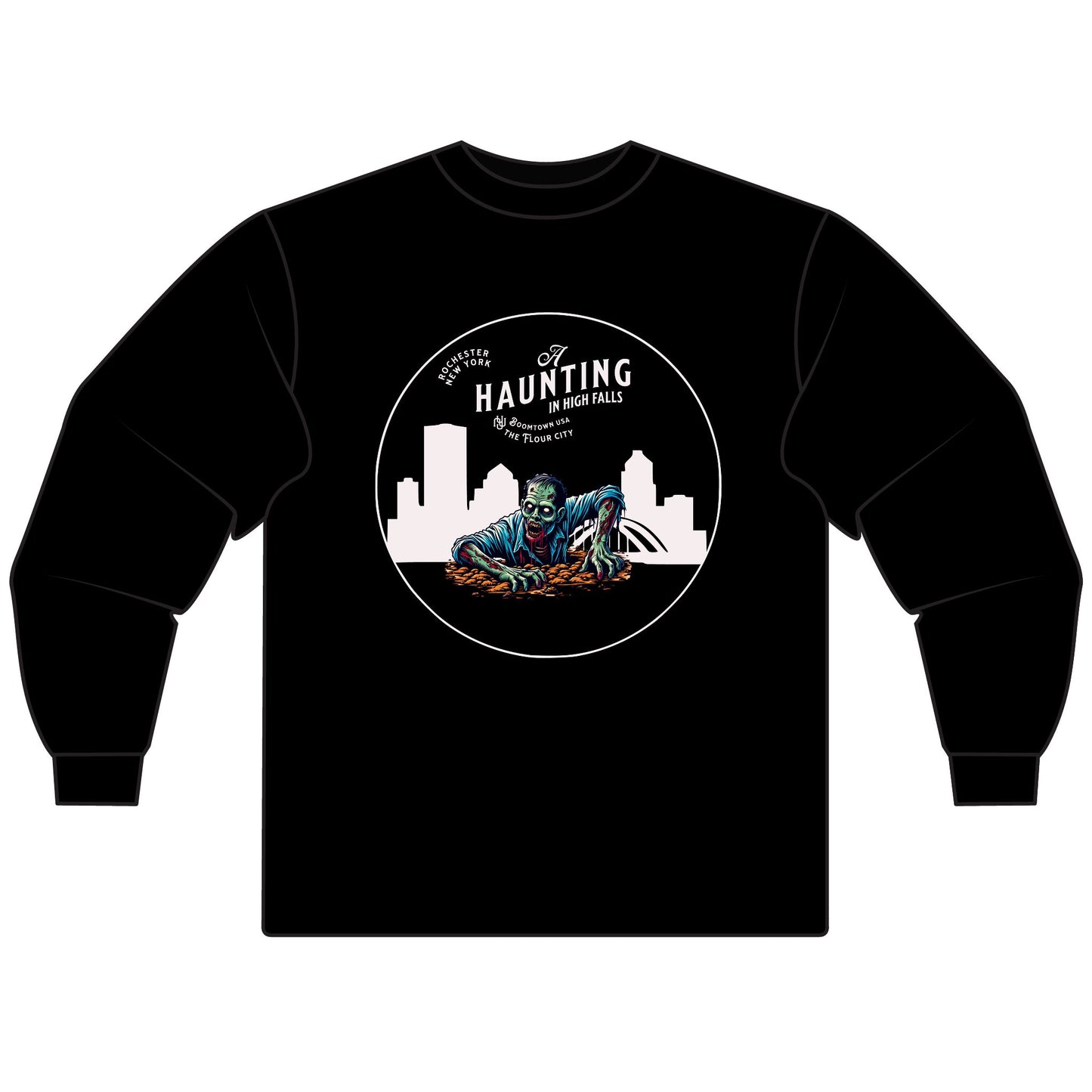 A Haunting in High Falls Long Sleeved T-Shirt, Rochester NY Halloween Shirt, Zombie Upstate Tee