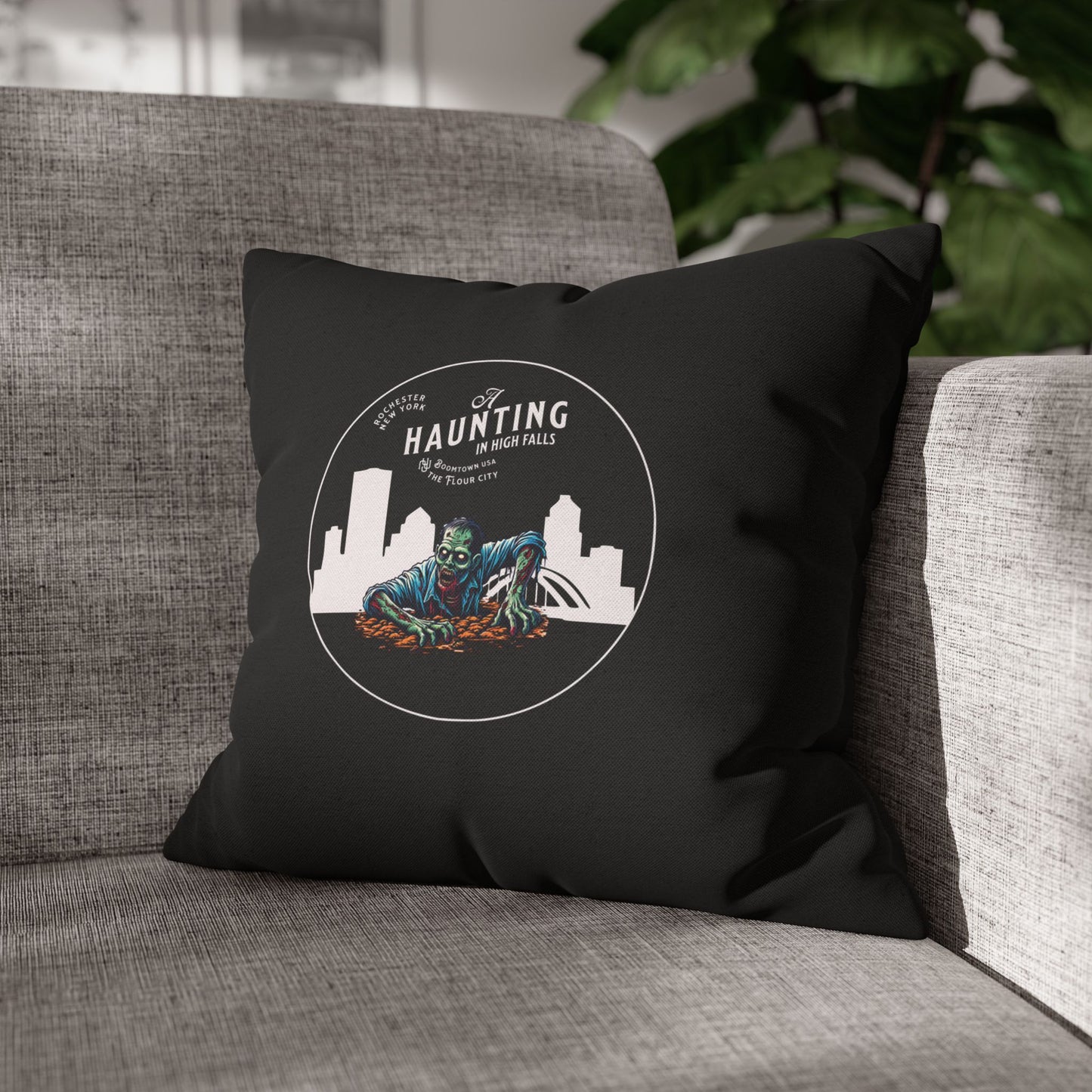Rochester NY Halloween Pillow Cover - A Haunting in High Falls